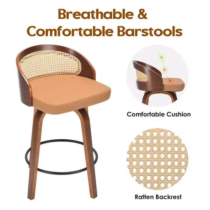 Okak Set Moderno di 2 Sgabelli da Bar Imbottiti in Pelle PU con Poggiapiedi e Base Robusta, Sedie Girevoli Imbottite Altezza Bancone