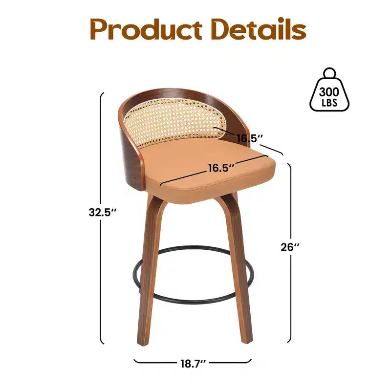Okak Set Moderno di 2 Sgabelli da Bar Imbottiti in Pelle PU con Poggiapiedi e Base Robusta, Sedie Girevoli Imbottite Altezza Bancone