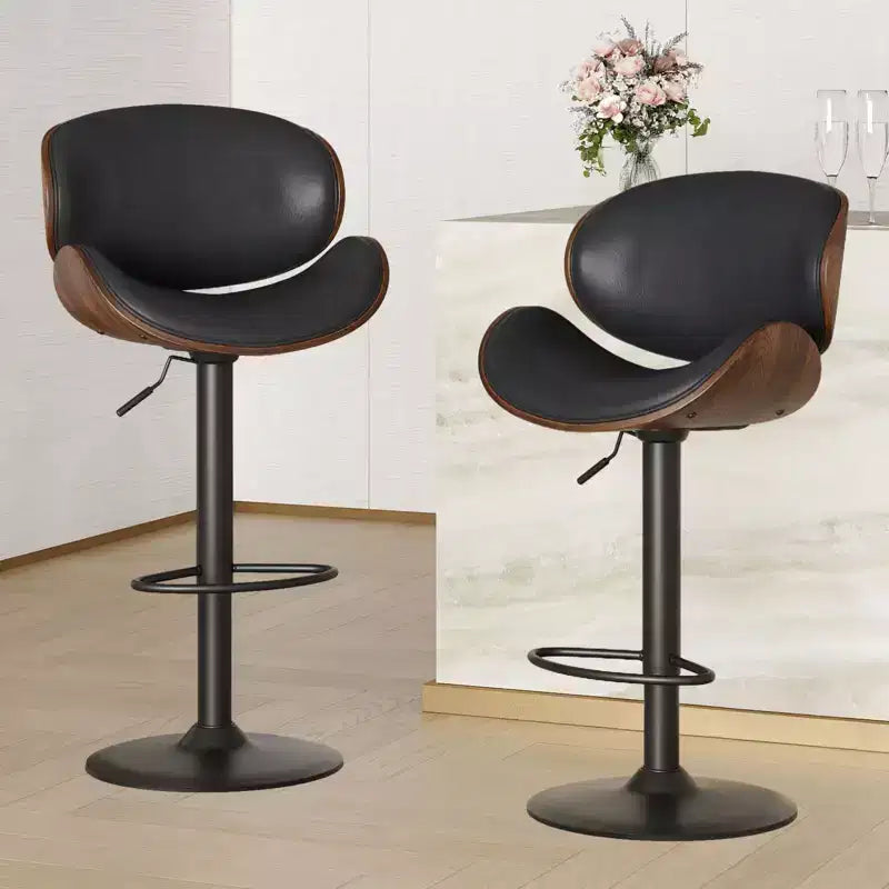 Okak Set Moderno di 2 Sgabelli da Bar Imbottiti in Pelle PU con Poggiapiedi e Base Robusta, Sedie Girevoli Imbottite Altezza Bancone