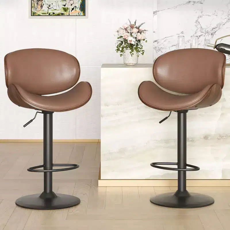 Okak Set Moderno di 2 Sgabelli da Bar Imbottiti in Pelle PU con Poggiapiedi e Base Robusta, Sedie Girevoli Imbottite Altezza Bancone