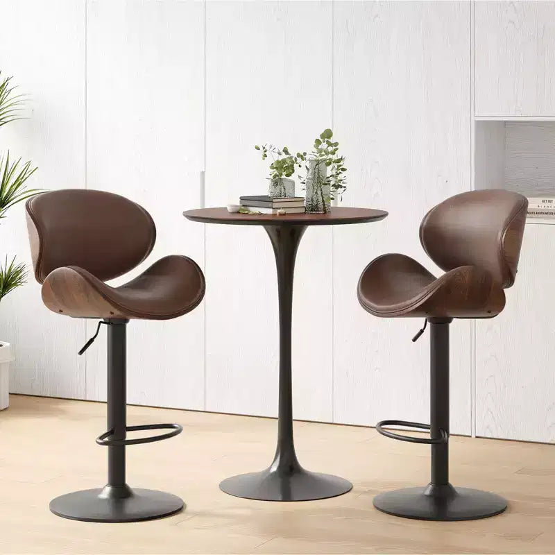 Okak Set Moderno di 2 Sgabelli da Bar Imbottiti in Pelle PU con Poggiapiedi e Base Robusta, Sedie Girevoli Imbottite Altezza Bancone