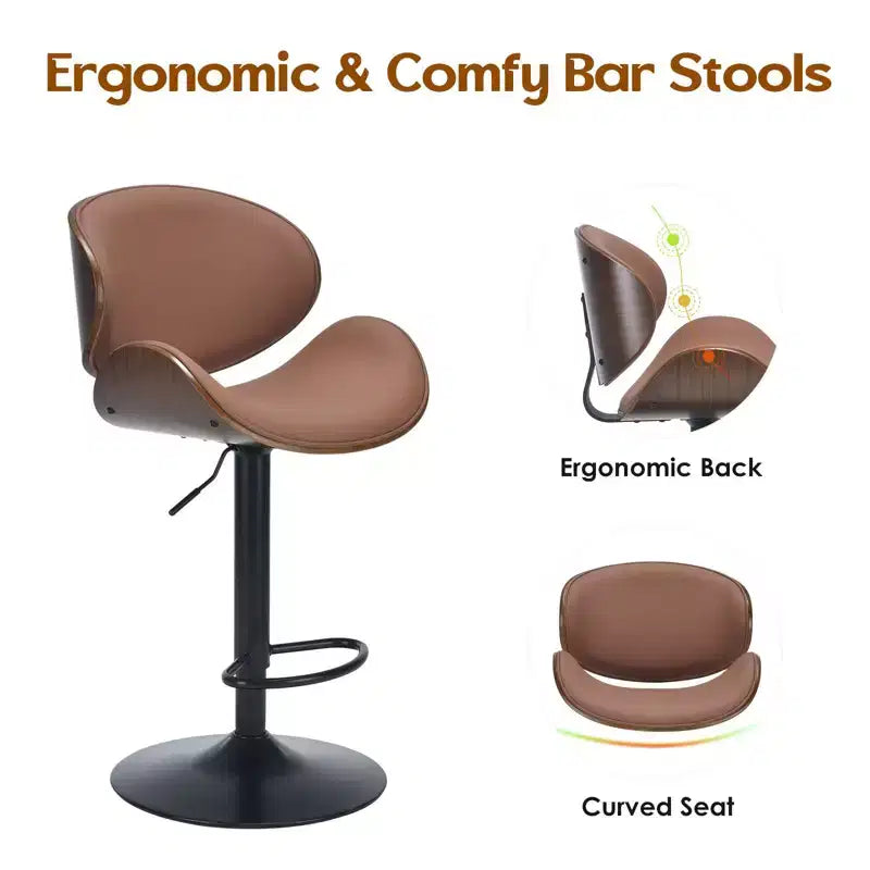 Okak Set Moderno di 2 Sgabelli da Bar Imbottiti in Pelle PU con Poggiapiedi e Base Robusta, Sedie Girevoli Imbottite Altezza Bancone