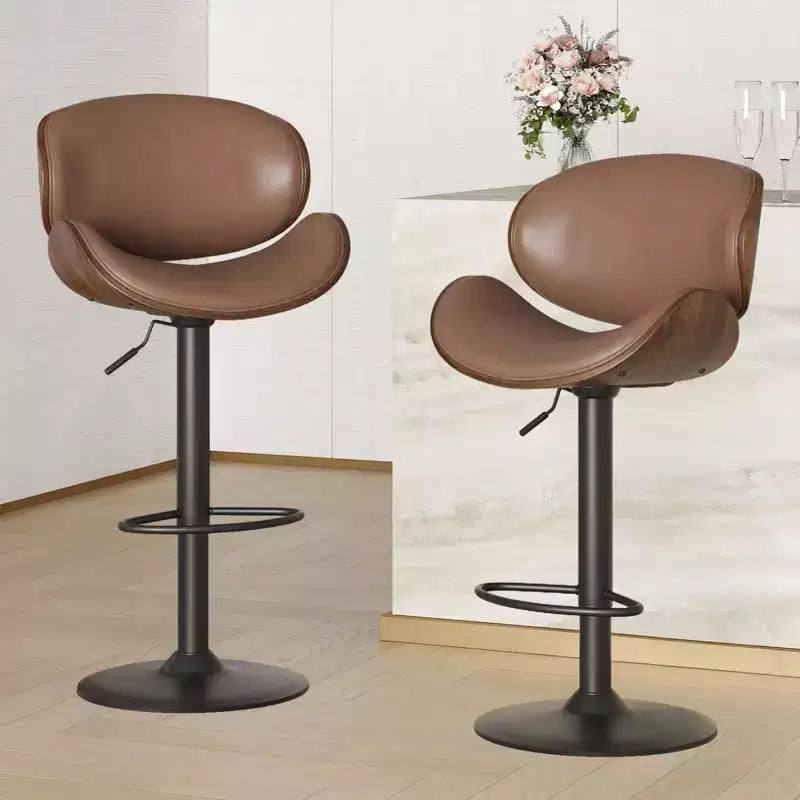 Okak Set Moderno di 2 Sgabelli da Bar Imbottiti in Pelle PU con Poggiapiedi e Base Robusta, Sedie Girevoli Imbottite Altezza Bancone