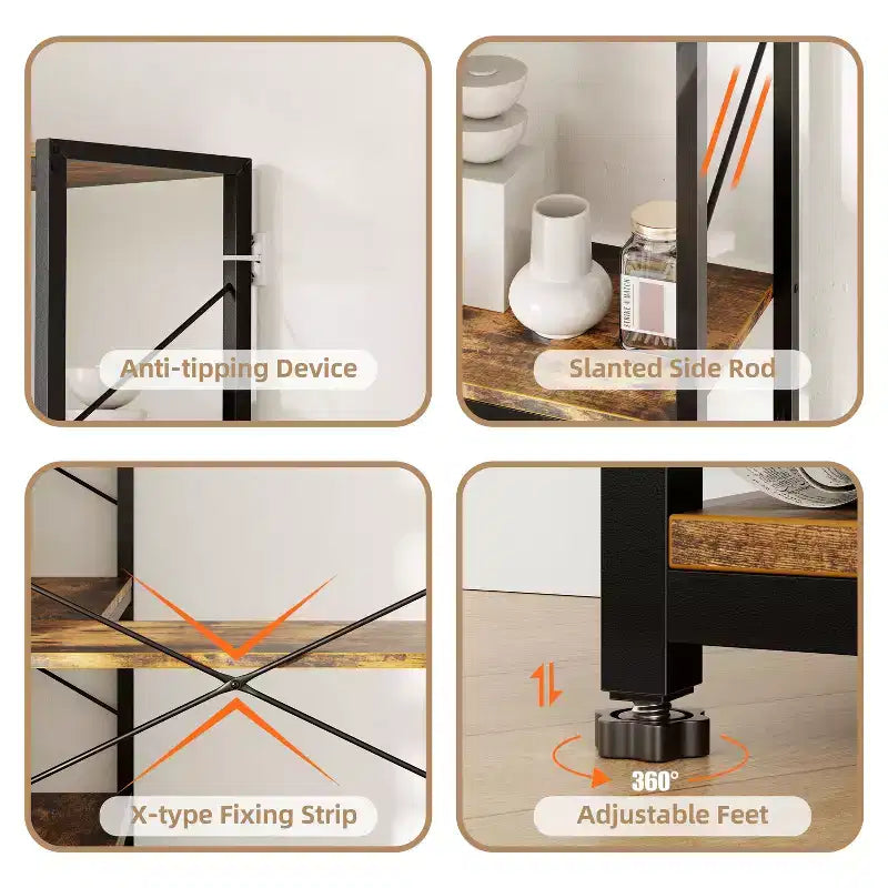 Celebalcony Scaffale angolare a 5 ripiani, libreria a L, grande libreria a etagere, ripiano angolare con struttura in metallo per soggiorno