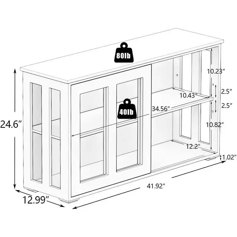 Mobile Buffet Moderno in Legno con Ante Scorrevoli in Vetro, Credenza Versatile per Cucina, Sala da Pranico o Salotto
