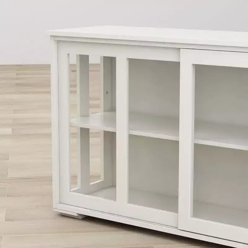Mobile Buffet Moderno in Legno con Ante Scorrevoli in Vetro, Credenza Versatile per Cucina, Sala da Pranico o Salotto