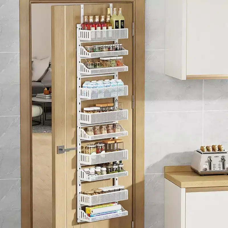 White Multi-Layer Adjustable Over-the-Door Hanging Rack - For Kitchen Condiment & Bathroom Storage
