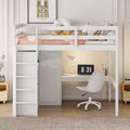 Clihome Wood Full Size Loft Bed with Built-in Wardrobe, Desk, Storage Shelves and Drawers