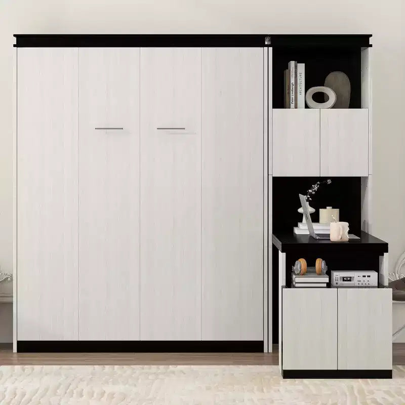 Letto a scomparsa full-size Clihome con scrivania, mensole e armadietti