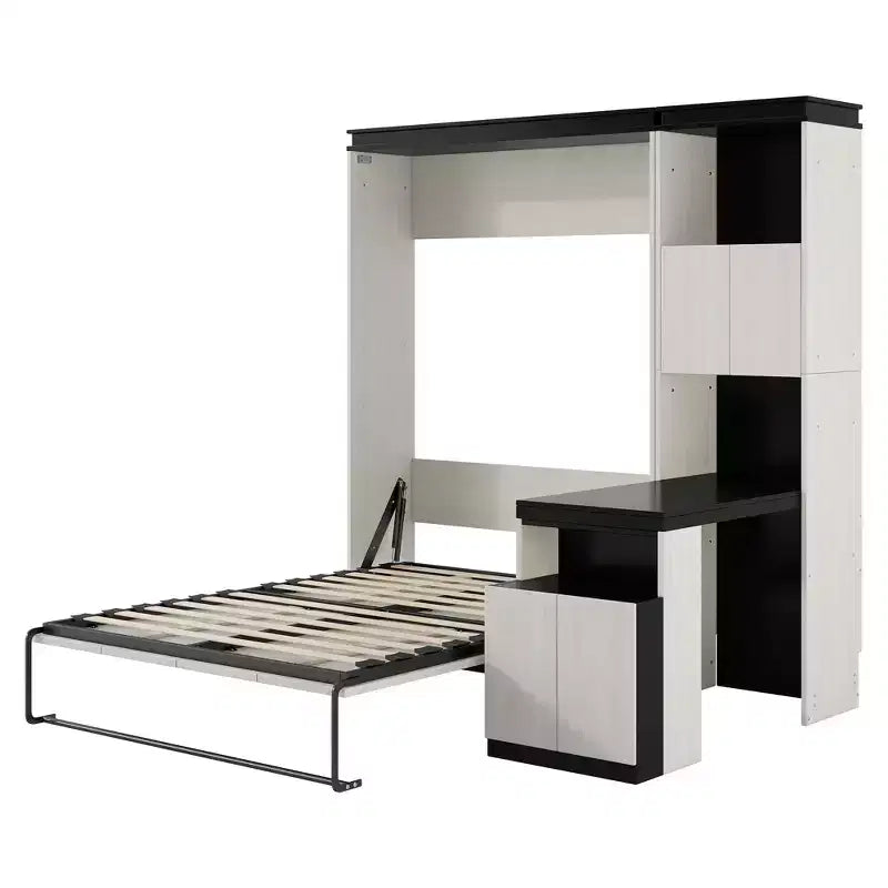 Letto a scomparsa full-size Clihome con scrivania, mensole e armadietti