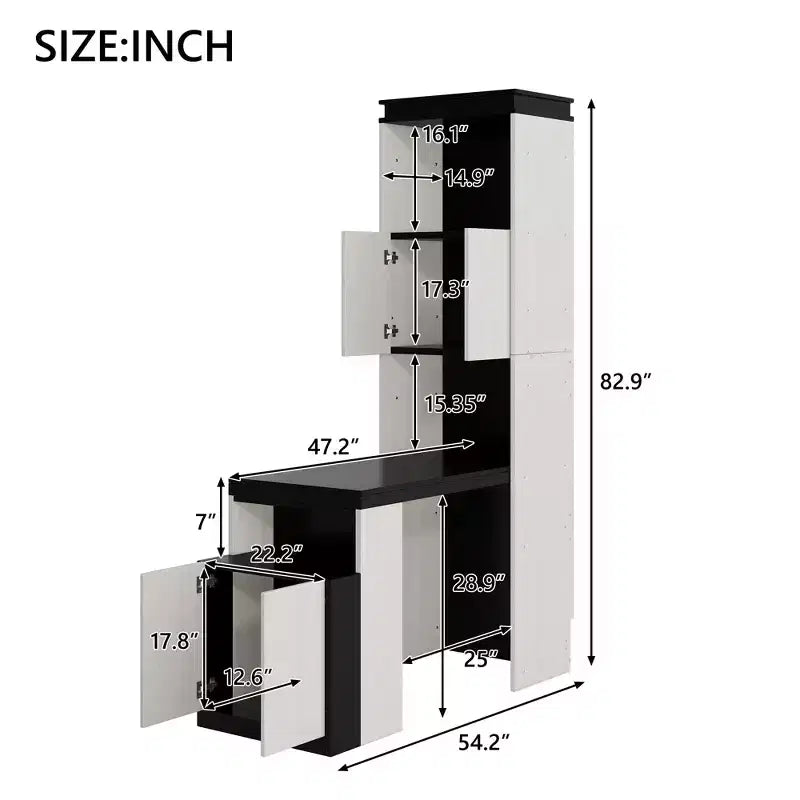 Letto a scomparsa full-size Clihome con scrivania, mensole e armadietti