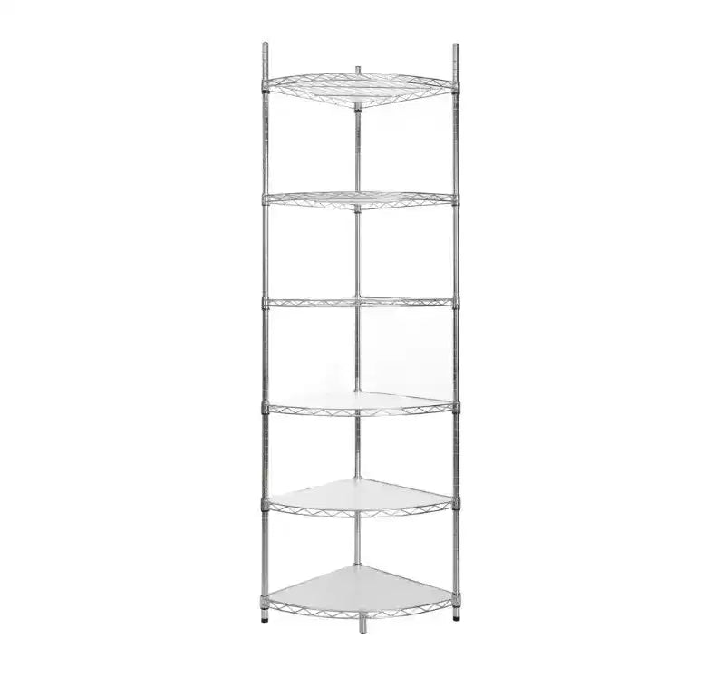 Scaffale ad Angolo Regolabile a 6 Ripiani, Carico Pesante (Ferro + Plastica) - Cromato