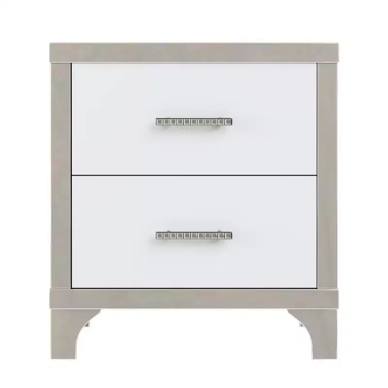 Comodino Whisen elegante laccato lucido, comodino a specchio con maniglia in metallo e 2 cassetti