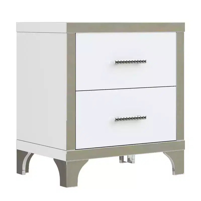 Comodino Whisen elegante laccato lucido, comodino a specchio con maniglia in metallo e 2 cassetti