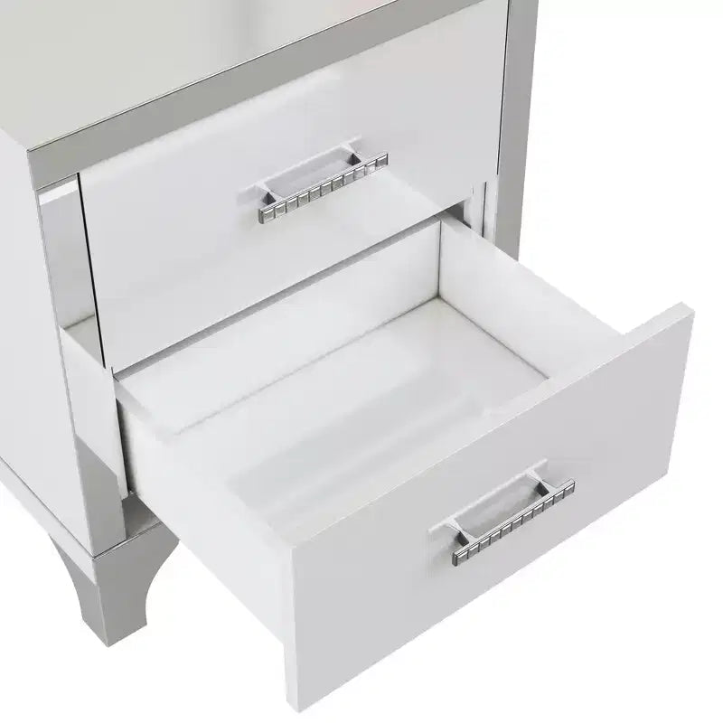 Comodino Whisen elegante laccato lucido, comodino a specchio con maniglia in metallo e 2 cassetti