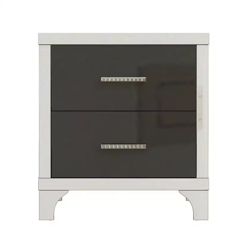 Comodino Whisen elegante laccato lucido, comodino a specchio con maniglia in metallo e 2 cassetti