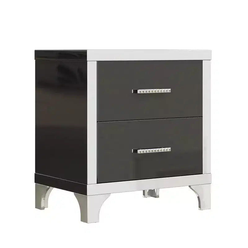 Comodino Whisen elegante laccato lucido, comodino a specchio con maniglia in metallo e 2 cassetti