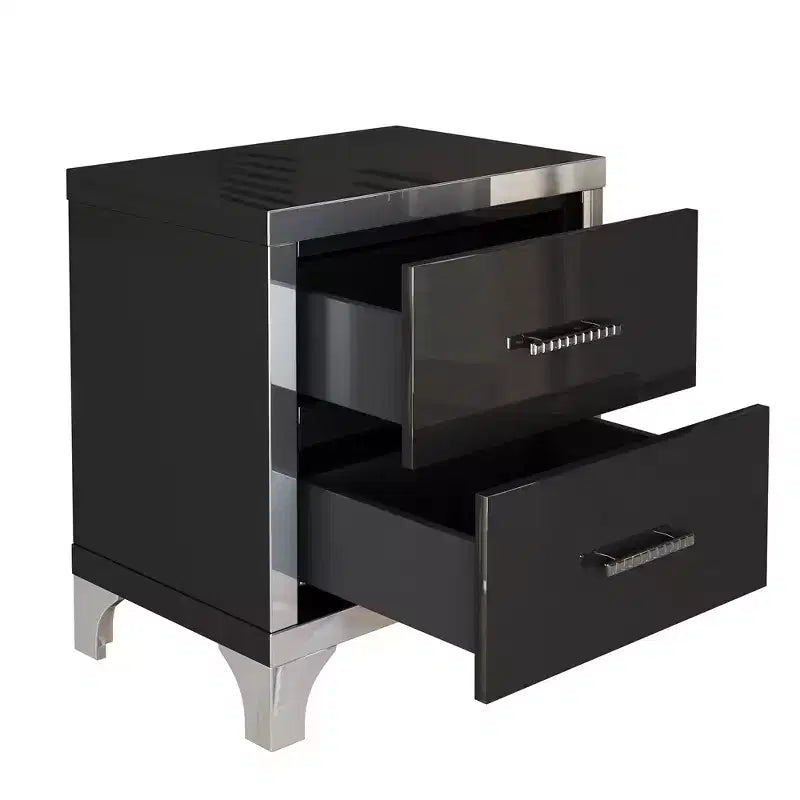 Comodino Whisen elegante laccato lucido, comodino a specchio con maniglia in metallo e 2 cassetti
