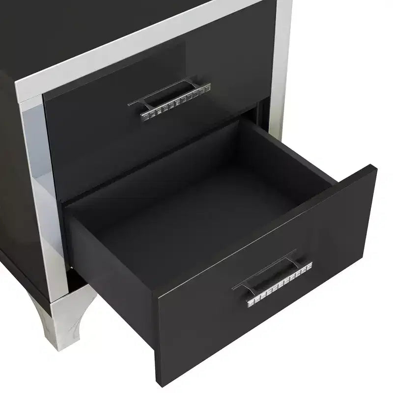 Comodino Whisen elegante laccato lucido, comodino a specchio con maniglia in metallo e 2 cassetti