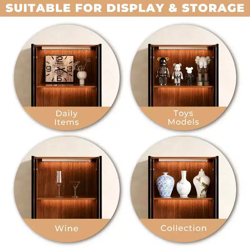 ATJafurn Marrone Vetrina Espositiva per Stoviglie 4 Ripiani da 60 cm, Credenza Moderna in Legno con Anta in Vetro per Casa e Ufficio, Stile Mid Century