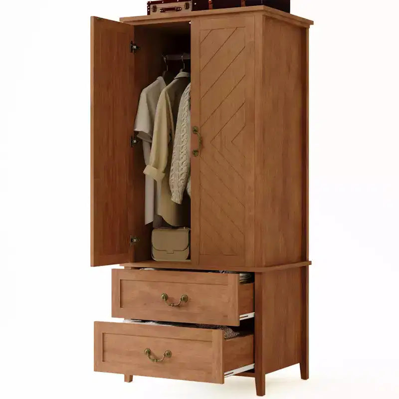 COZONY Armadio Guardaroba da Fattoria con Asta Appendiabiti e Cassetti, Armadio Autoportante da 180 cm, Marrone Retrò