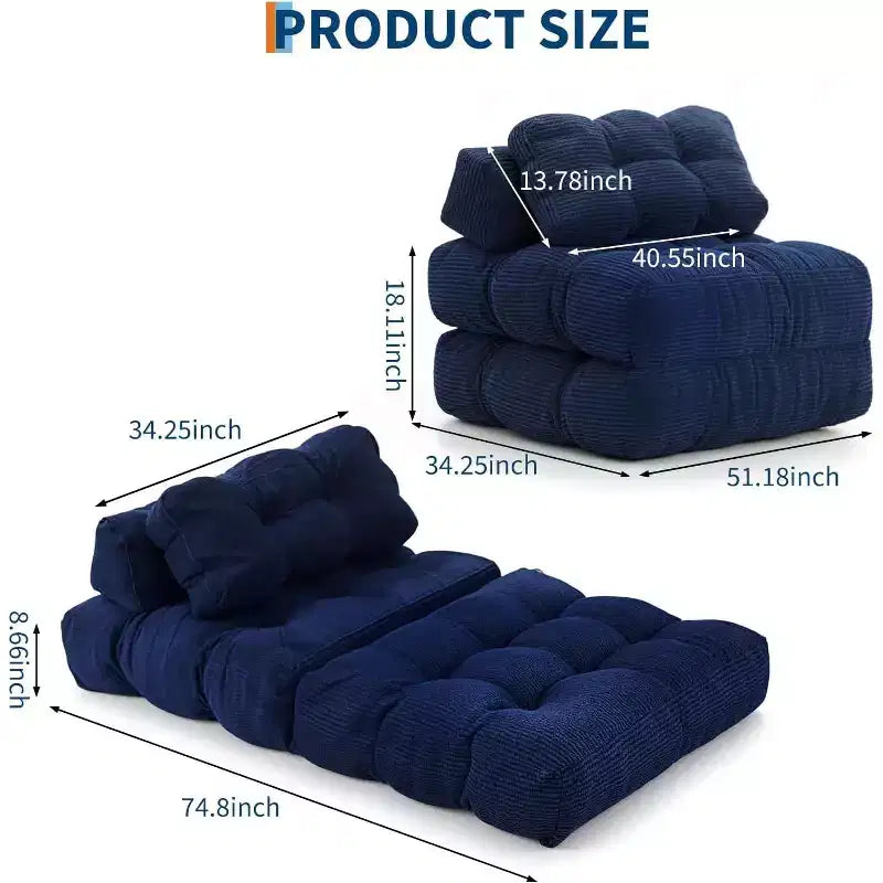 Divano Letto Pieghevole Confezione da 2, Poltrona Letto Singola Convertibile con Cuscino Schienale Ergonomico, Divano Lounge da Terra per Soggiorno, Camera da Letto