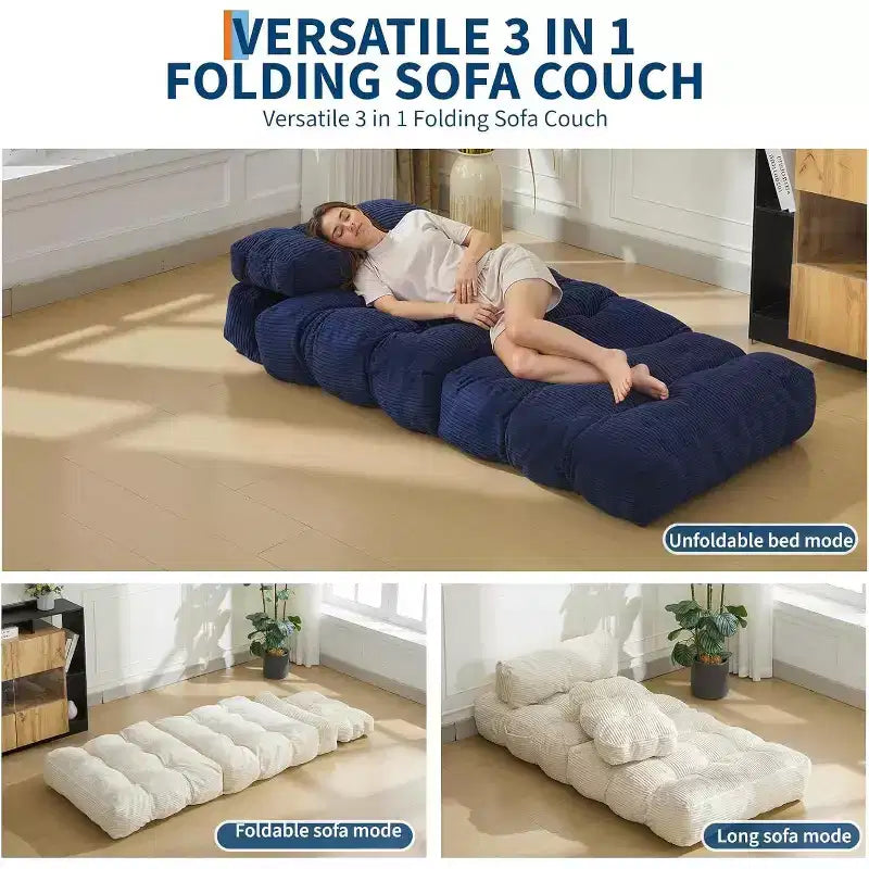Divano Letto Pieghevole Confezione da 2, Poltrona Letto Singola Convertibile con Cuscino Schienale Ergonomico, Divano Lounge da Terra per Soggiorno, Camera da Letto