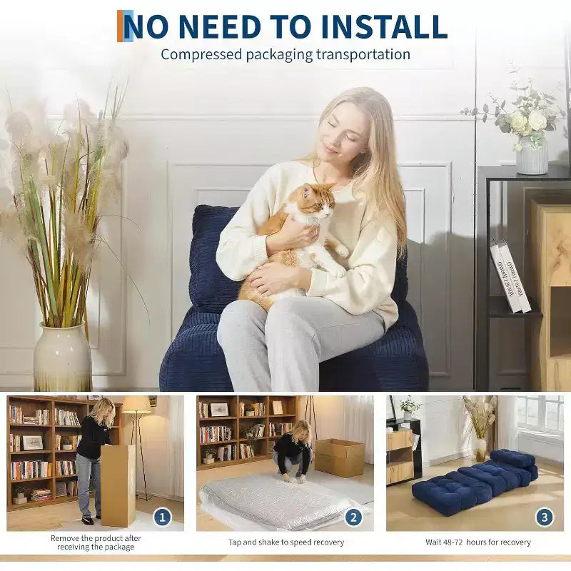 Divano Letto Pieghevole Confezione da 2, Poltrona Letto Singola Convertibile con Cuscino Schienale Ergonomico, Divano Lounge da Terra per Soggiorno, Camera da Letto