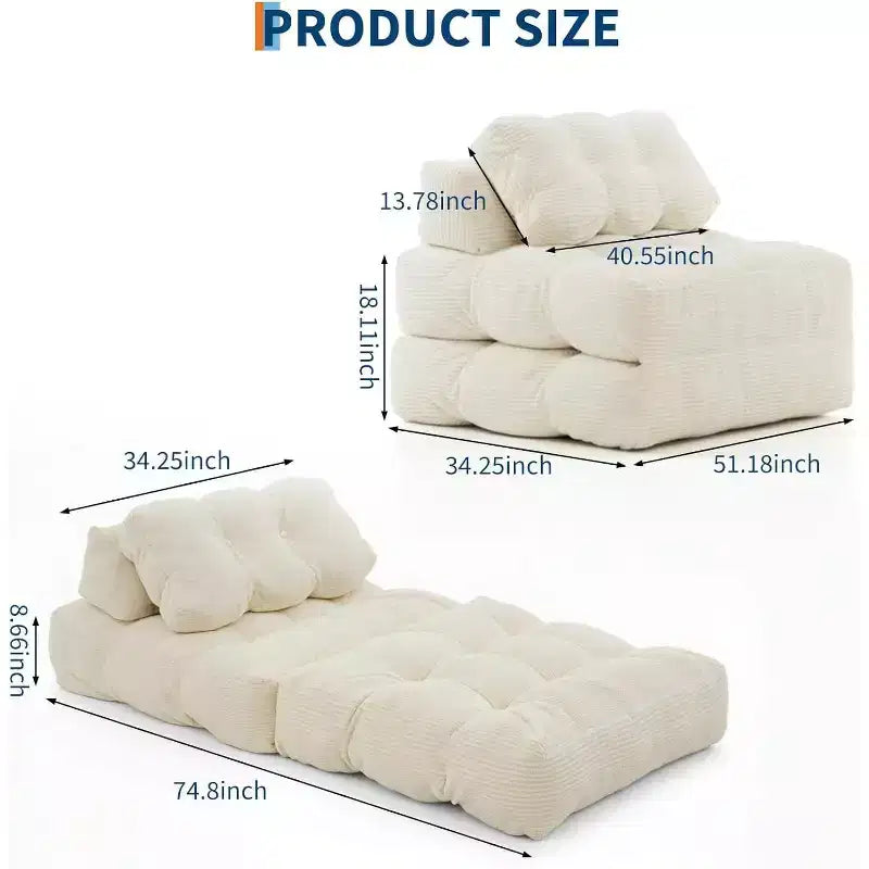 Divano Letto Pieghevole Confezione da 2, Poltrona Letto Singola Convertibile con Cuscino Schienale Ergonomico, Divano Lounge da Terra per Soggiorno, Camera da Letto