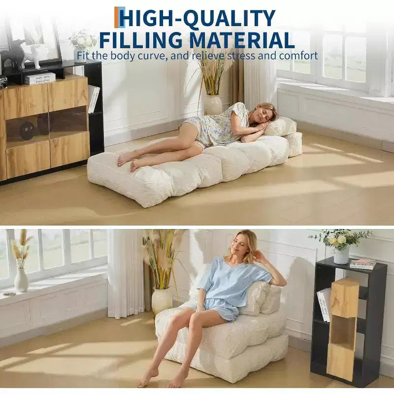 Divano Letto Pieghevole Confezione da 2, Poltrona Letto Singola Convertibile con Cuscino Schienale Ergonomico, Divano Lounge da Terra per Soggiorno, Camera da Letto