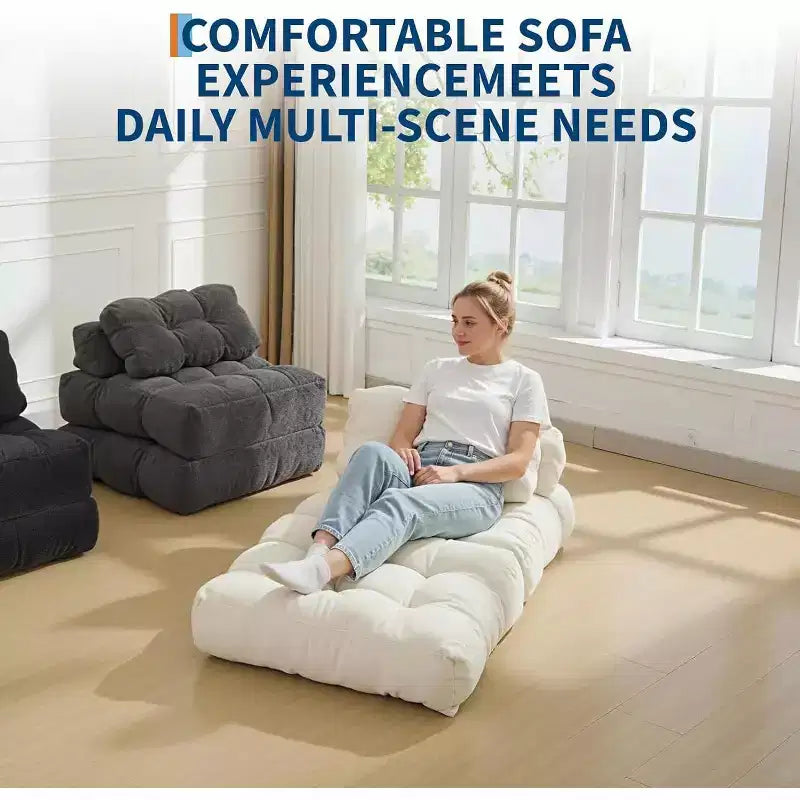 Divano Letto Pieghevole Confezione da 2, Poltrona Letto Singola Convertibile con Cuscino Schienale Ergonomico, Divano Lounge da Terra per Soggiorno, Camera da Letto
