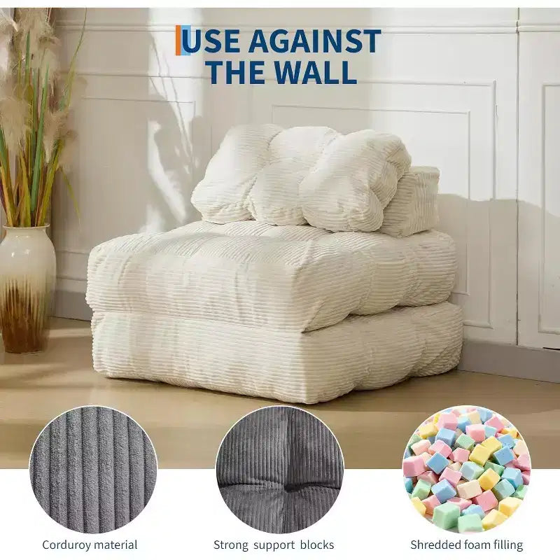 Divano Letto Pieghevole Confezione da 2, Poltrona Letto Singola Convertibile con Cuscino Schienale Ergonomico, Divano Lounge da Terra per Soggiorno, Camera da Letto