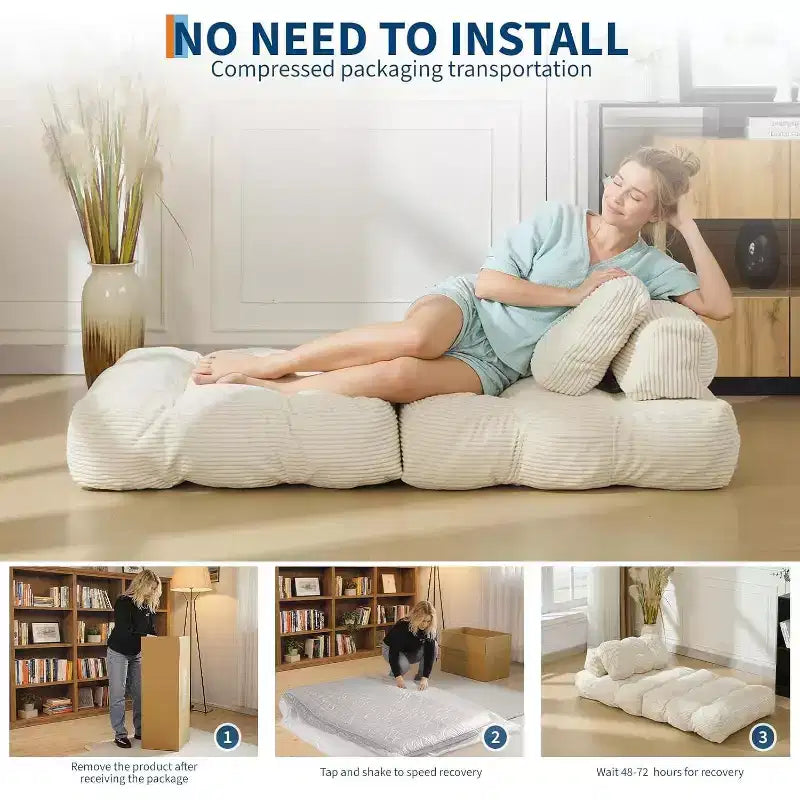 Divano Letto Pieghevole Confezione da 2, Poltrona Letto Singola Convertibile con Cuscino Schienale Ergonomico, Divano Lounge da Terra per Soggiorno, Camera da Letto