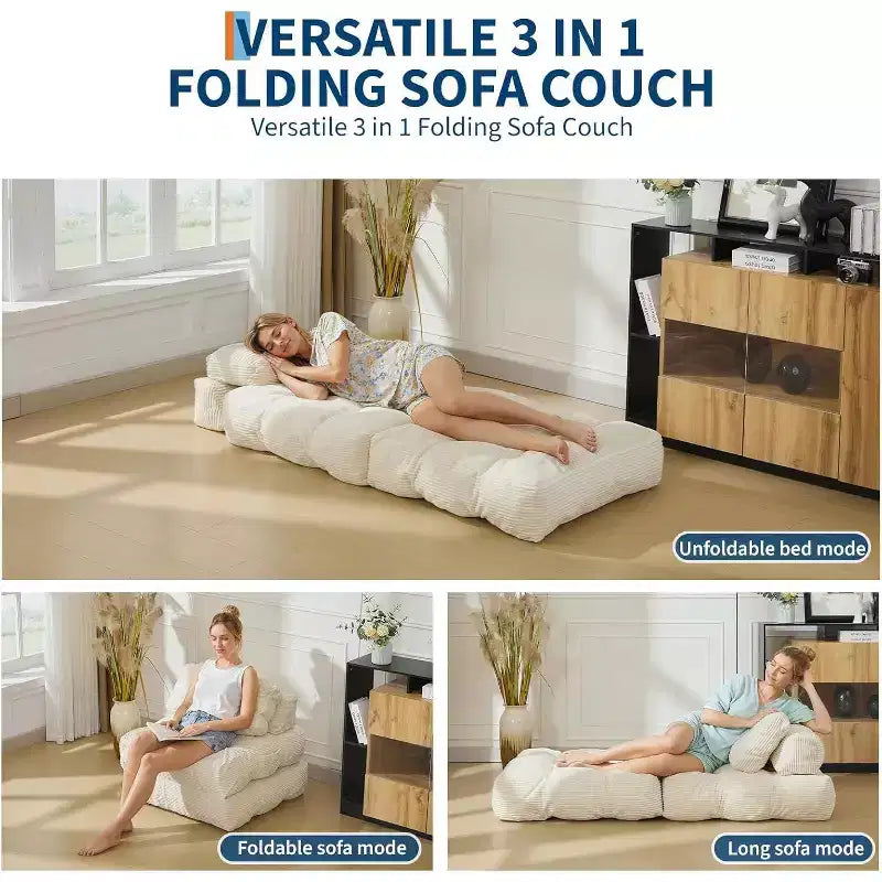 Divano Letto Pieghevole Confezione da 2, Poltrona Letto Singola Convertibile con Cuscino Schienale Ergonomico, Divano Lounge da Terra per Soggiorno, Camera da Letto