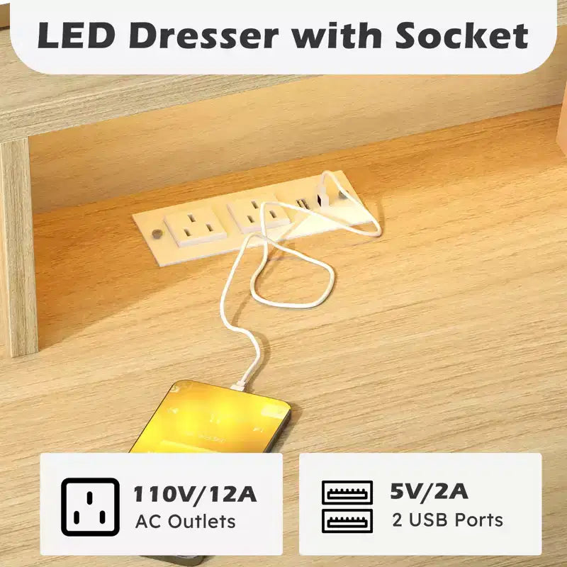 Cassettiera a 6 cassetti Bestier con luci LED, prese CA e porte USB integrate, maniglie nascoste e guide scorrevoli