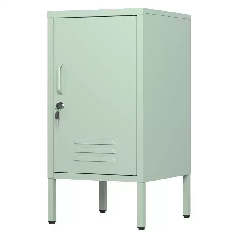 COZONY Single Door Metal End Table, Lockable Storage Cabinet w/ Adjustable Shelf for Living Room & Bedroom