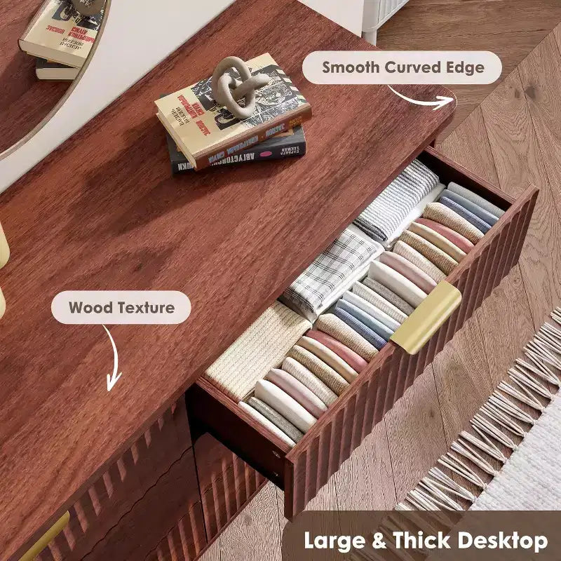 Cassettiera scanalata a 9 cassetti, comò in legno largo 154 cm con cassetti profondi, per camera da letto, soggiorno o corridoio