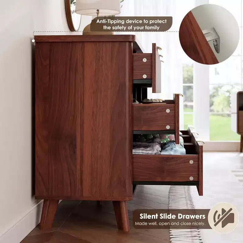 Cassettiera scanalata a 9 cassetti, comò in legno largo 154 cm con cassetti profondi, per camera da letto, soggiorno o corridoio