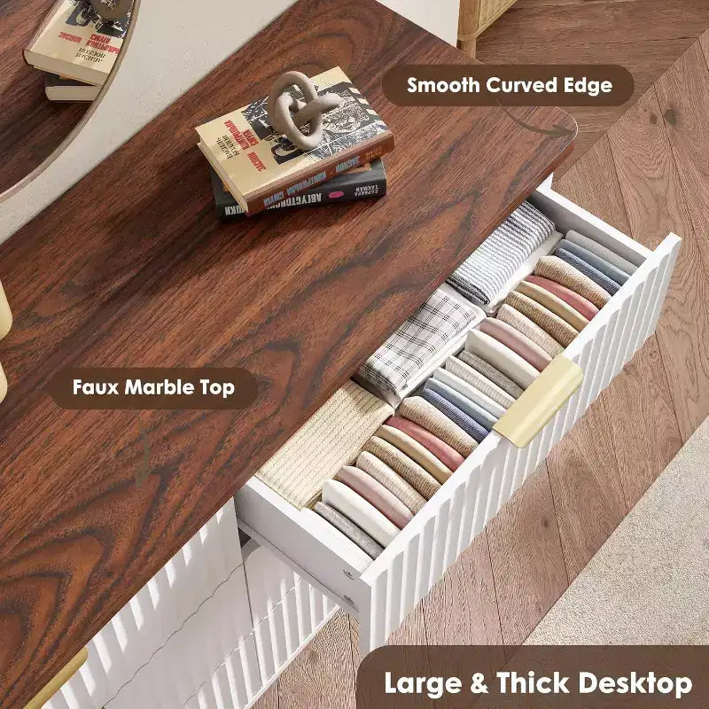 Cassettiera scanalata a 9 cassetti, comò in legno largo 154 cm con cassetti profondi, per camera da letto, soggiorno o corridoio