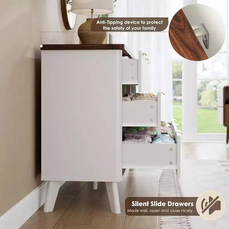 Cassettiera scanalata a 9 cassetti, comò in legno largo 154 cm con cassetti profondi, per camera da letto, soggiorno o corridoio