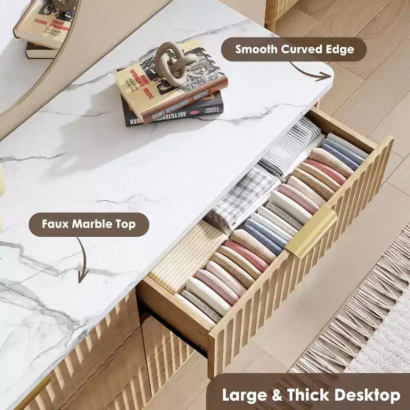 Cassettiera scanalata a 9 cassetti, comò in legno largo 154 cm con cassetti profondi, per camera da letto, soggiorno o corridoio