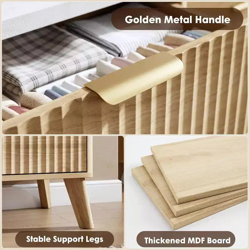 Cassettiera scanalata a 9 cassetti, comò in legno largo 154 cm con cassetti profondi, per camera da letto, soggiorno o corridoio