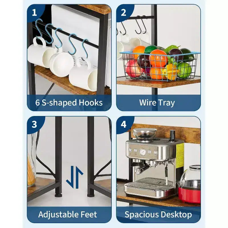 COZONY Scaffale da Cucina con Presa Elettrica, Supporto a 4 Livelli per Microonde e Tavolo da Caffè