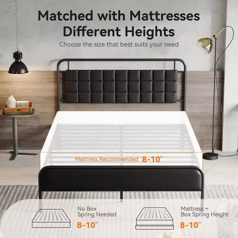 Struttura letto matrimoniale Sailvan con testiera, struttura letto queen size con spazio contenitore e imbottitura