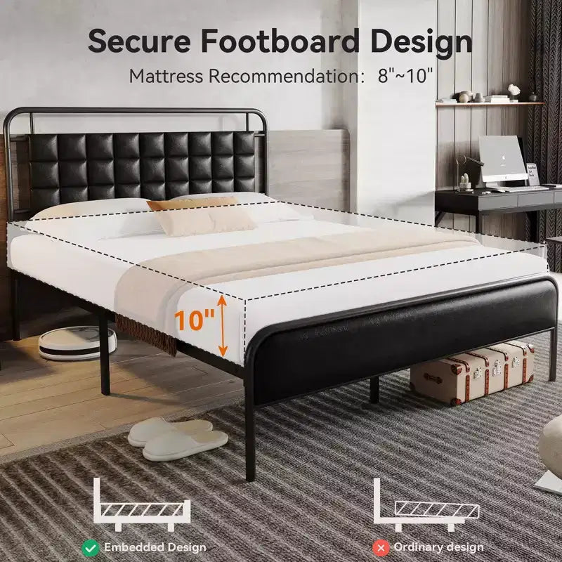 Struttura letto matrimoniale Sailvan con testiera, struttura letto queen size con spazio contenitore e imbottitura