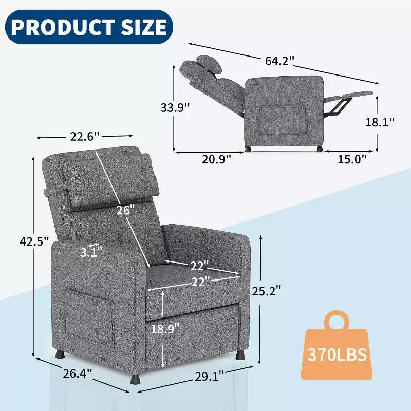 Poltrona Reclinabile Elettrica con Massaggio, Riscaldamento, Supporto Lombare, Reclinazione Elettrica Regolabile, Porta USB, Tasche Laterali, Poltrona da Salotto, Grigia