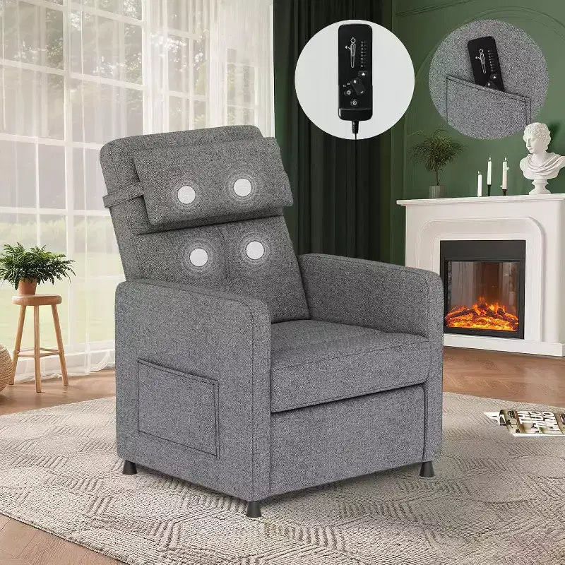 Poltrona Reclinabile Elettrica con Massaggio, Riscaldamento, Supporto Lombare, Reclinazione Elettrica Regolabile, Porta USB, Tasche Laterali, Poltrona da Salotto, Grigia