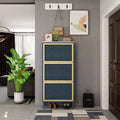 GDFStudio Julia Modern Wooden Shoe Rack with 3 Honeycomb Metal Tilt-Out Doors