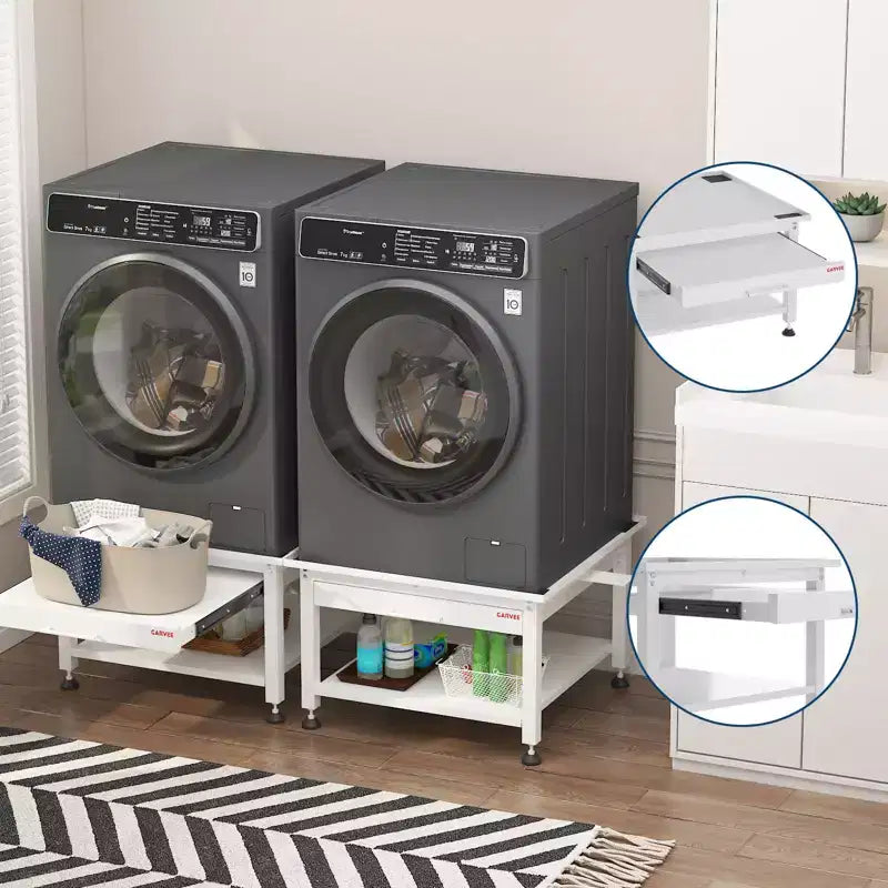 Base per lavatrice e asciugatrice Acekool con ripiano estraibile, anti-vibrazione, vaschetta di scarico, base per elettrodomestici resistente