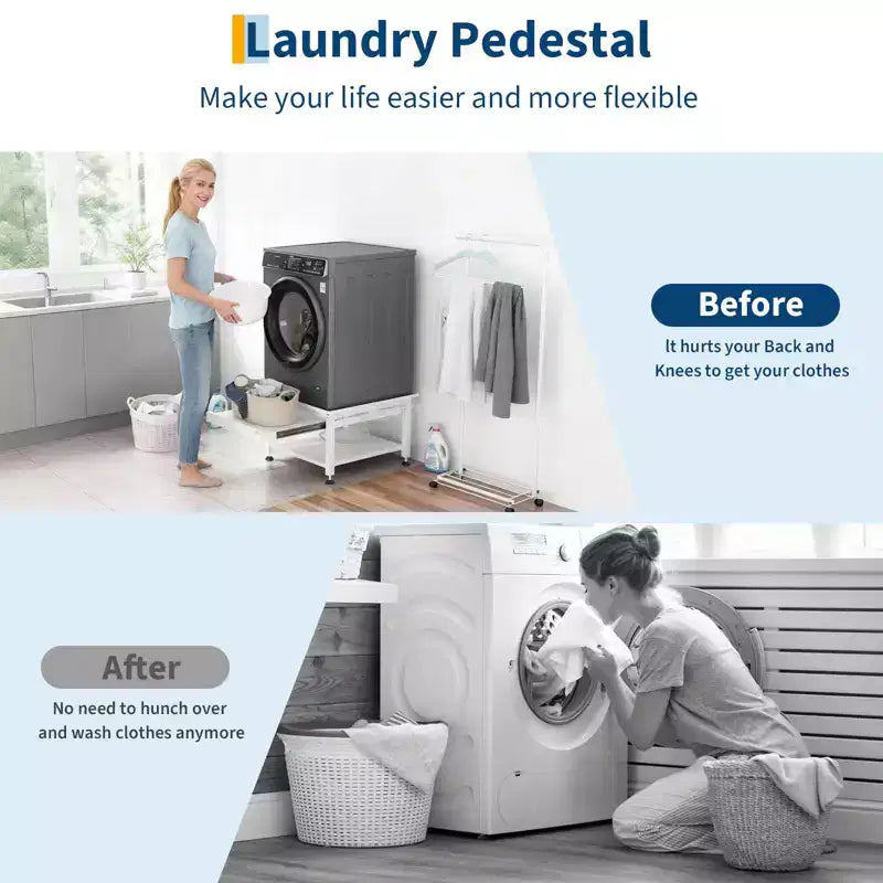 Base per lavatrice e asciugatrice Acekool con ripiano estraibile, anti-vibrazione, vaschetta di scarico, base per elettrodomestici resistente